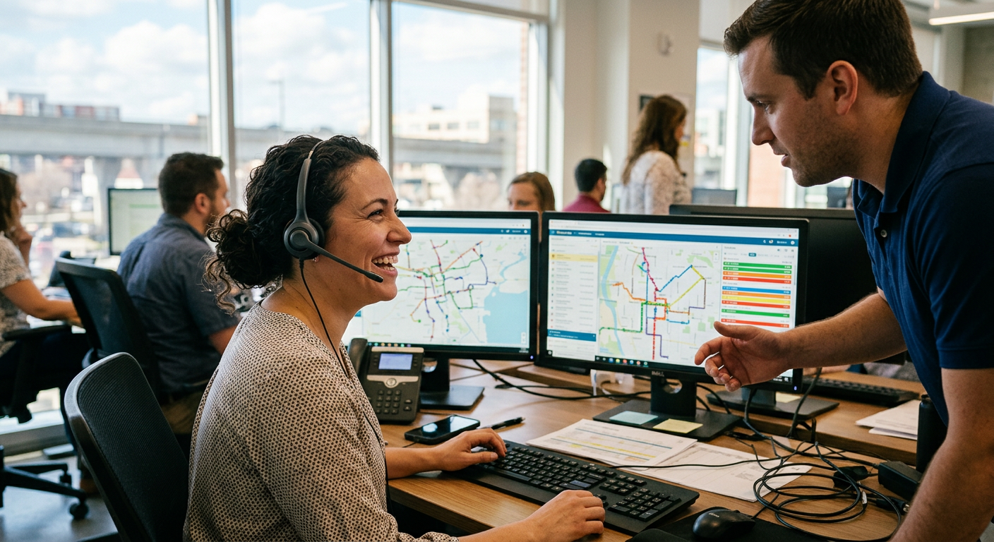 A dispatcher coordinates rides from the Steadway office
