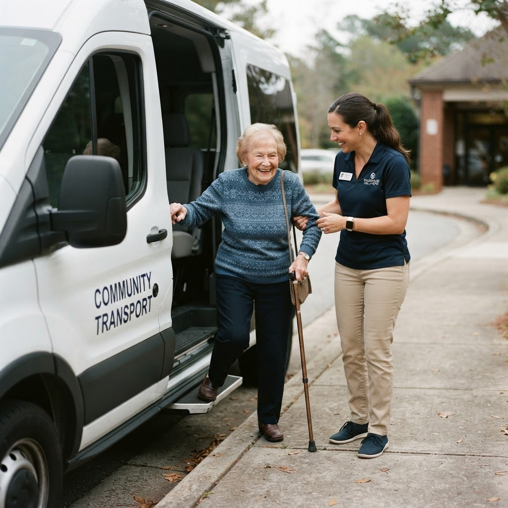 A caregiver walks arm in arm with an older adult